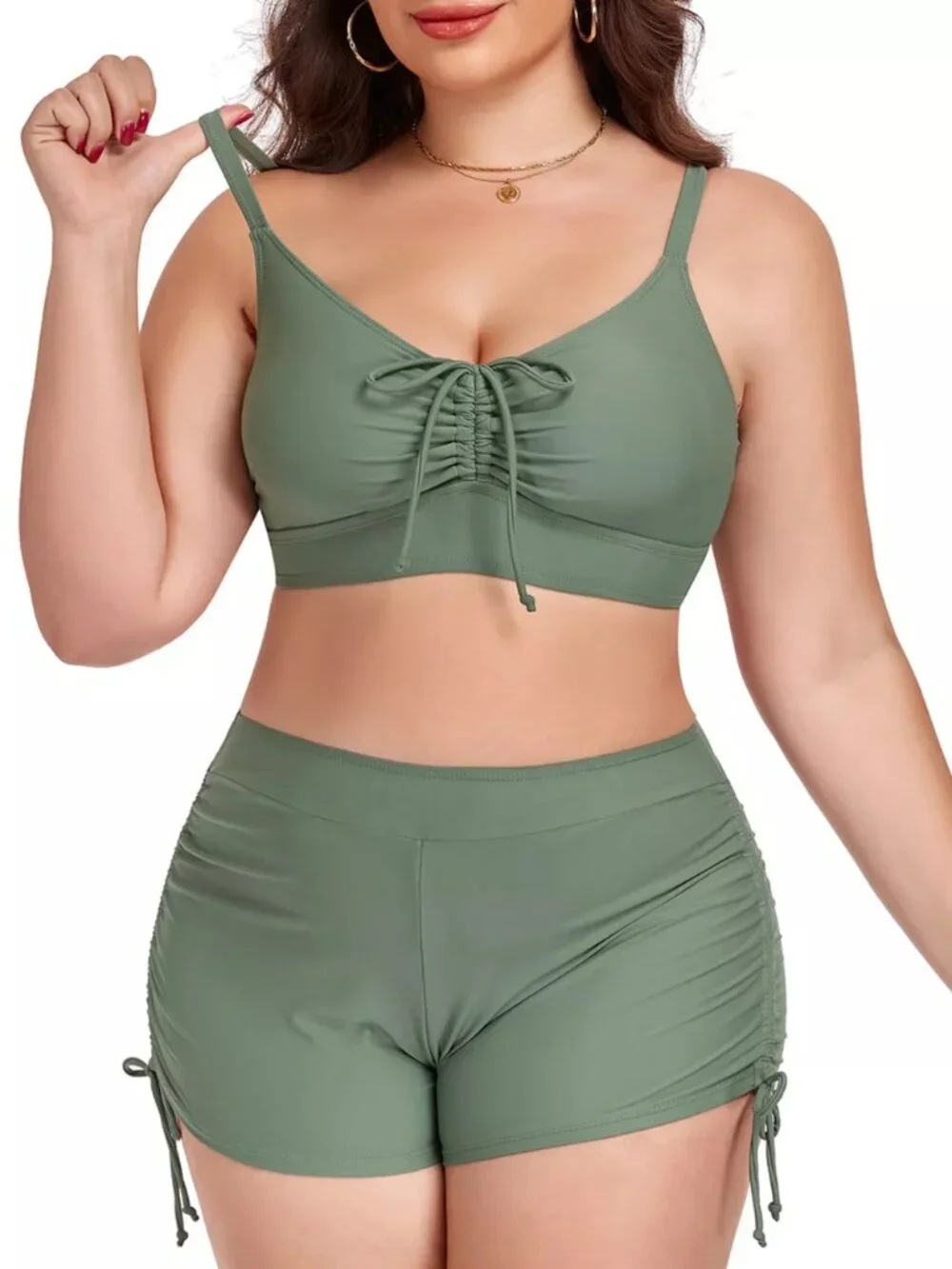 Plus Size Ruched Drawstring Swim Set - Picture 7 of 16